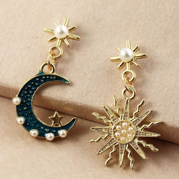 Jewelry - Sparkling Moon and Star Drop Earrings